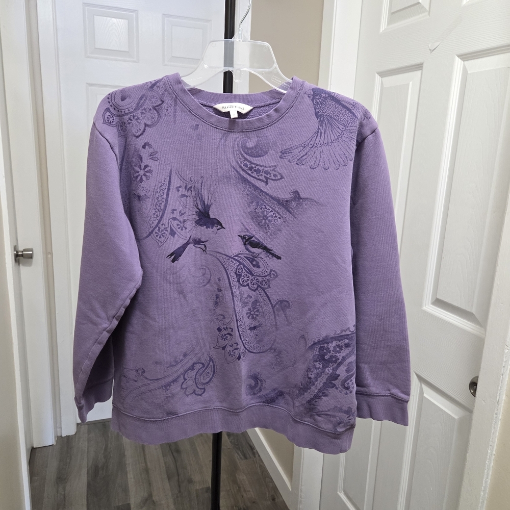 Northern Reflections Purple Cotton Blend Sweatshirt | Bird Print Crewneck Cozy - Picture 2 of 8